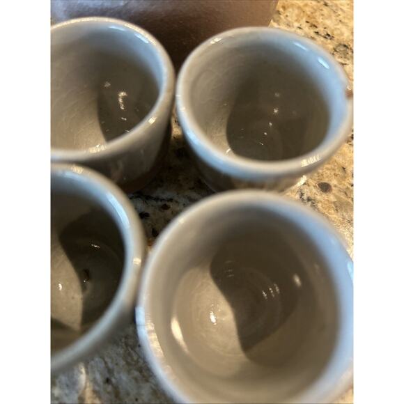 Japanese OMC Hand Glazed Sake Carafe & 6 Cups Set Mid Century Art Pottery - Picture 7 of 12